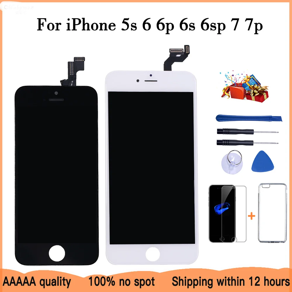 

LCD Display For iPhone 6 5 5c 5s SE 7 8 Plus touch Screen Replacement for iPhone 4 4S 6S +Tempered Glass+Tools+TPU Case