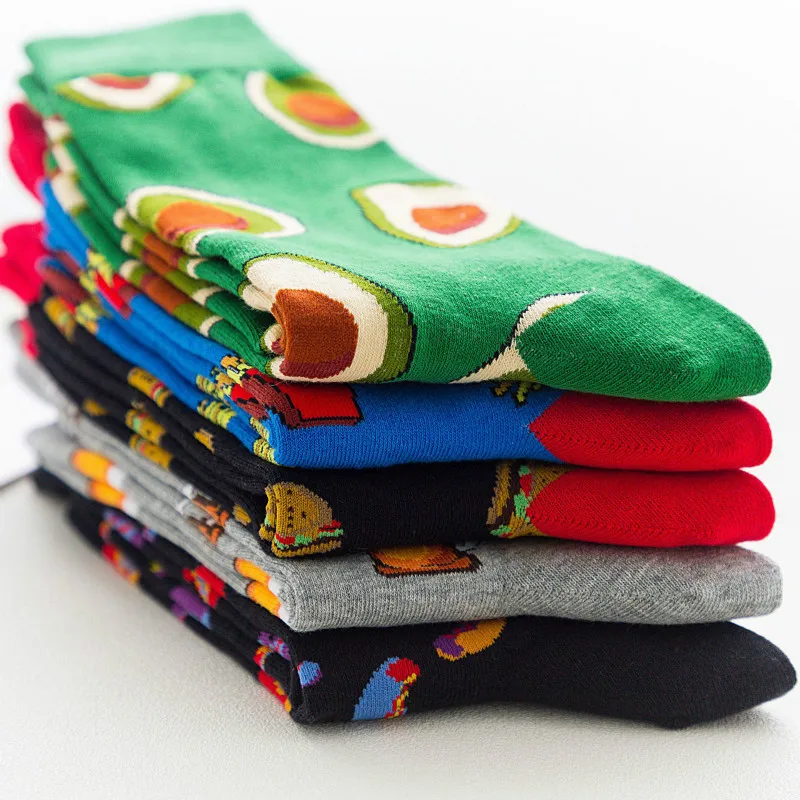 Смешные Носки с рисунком картофеля фри омлета банана пива сумасшедшего хлопка