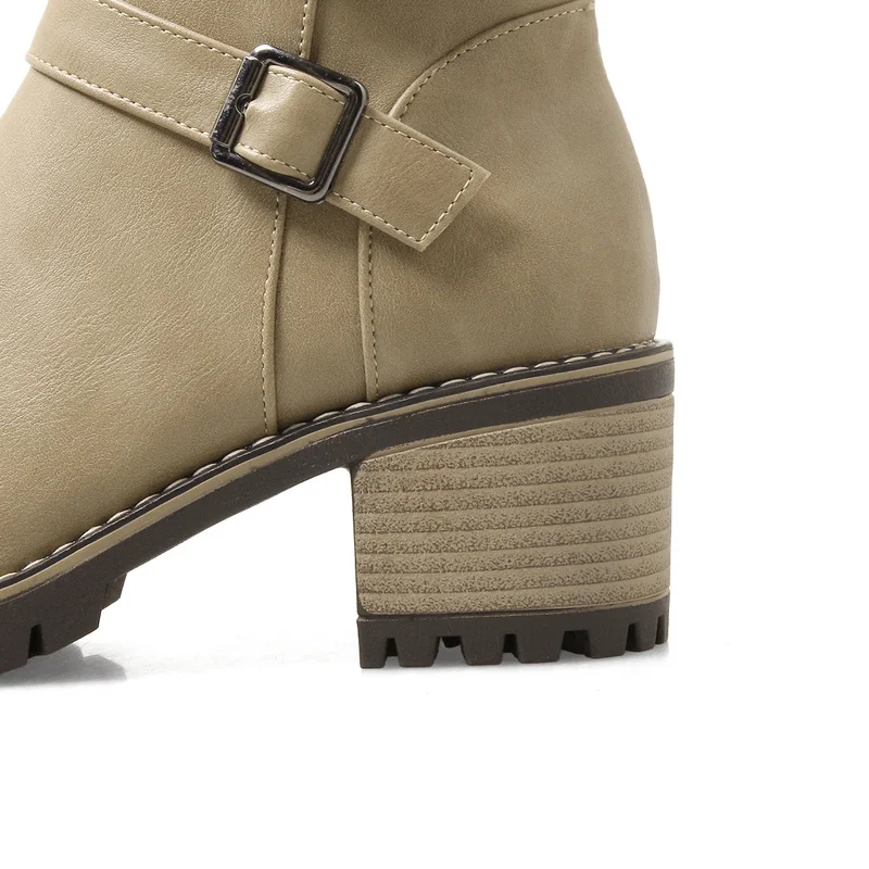 

2019 New PU high quality Platform Women's Boots Buckle round head Strap High Heel Boots Solid color Women ankle boots