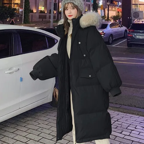 Women Oversize Parka Coat 2021 Winterr Fur Collar Thick Down Parkas Casual Wear Quality Fashion Autumn  Hooded Women's Jacket