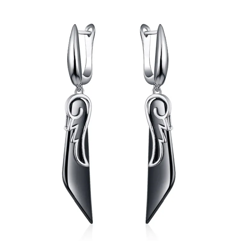 silver black MAIKALE, классические простые серьги-гвоздики в форме крыла, высокое качество, медное покрытие, золото; серебро; Сережки для женщин - Окраска металла: silver black