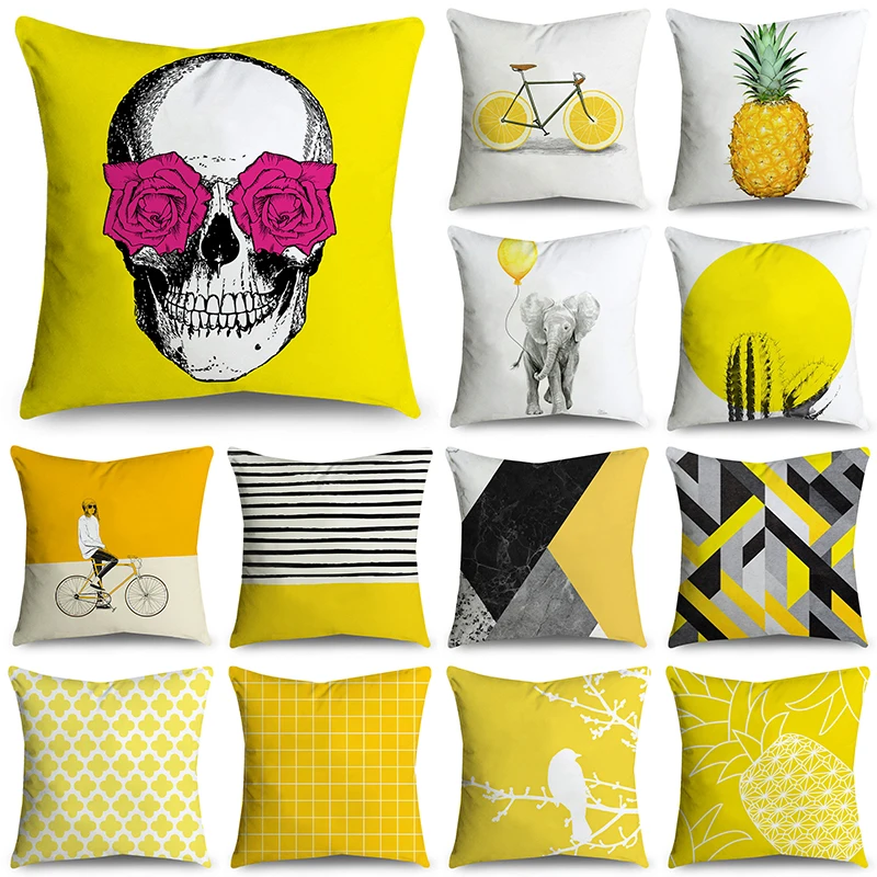 Декоративный желтый чехол для подушки 45x45 см полиэстеровый геометрической формы
