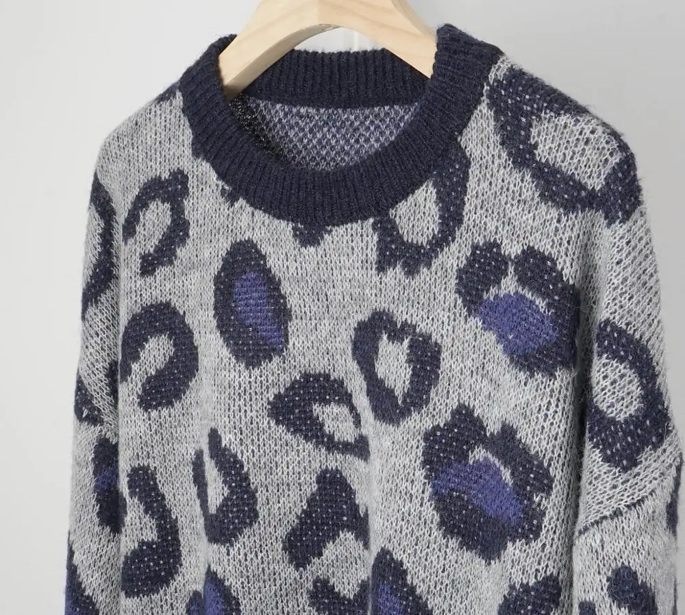 

Leopard Jacquard women Sweater o-neck long sleeve casual wild lady knit pullover sweater
