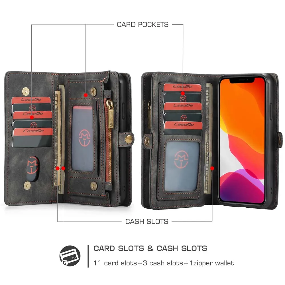 Для iPhone 11 6,1 дюймов Сумка для телефона CASEME из натуральной кожи многофункциональный кошелек на молнии чехол для iPhone 11 Pro Max 6,5 Fundas