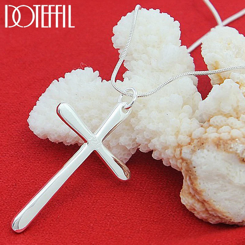 DOTEFFIL 925 стерлингового серебра 18 Inch змея цепи длинное колье с подвеской в виде