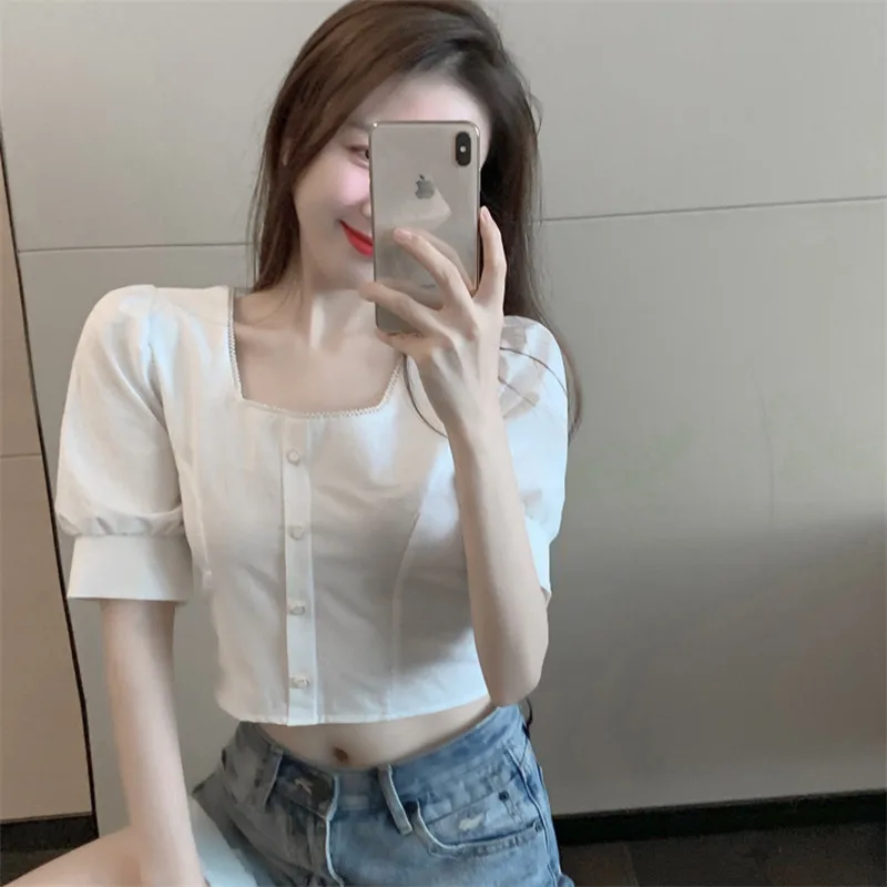 

In The Summer of 2021, French Fashion Design Is Short and Thin, and The Square Collar Bubble Sleeve Shirt for Teenage Girls