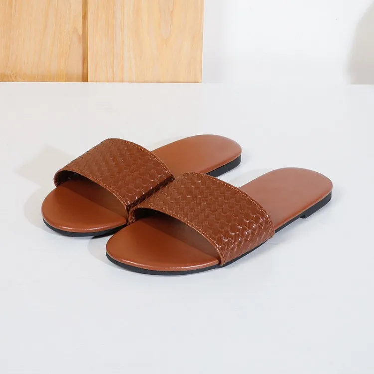 

Low Shoes Slippers Flat Big Size Slides Summer Rome PU Rubber Hoof Heels Fabric Basic Shoes Low Big Size Slippers Flat Slides Su