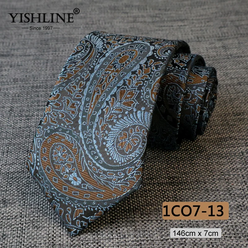 1CO7-13 YISHLINE модный мужской галстук 7 см с узором пейсли, Классический Цветочный галстук, 1200 иглы, галстуки для шеи, галстук для жениха, Свадебный галстук, обтягивающий синий и красный цвета - Цвет: 1CO7-13