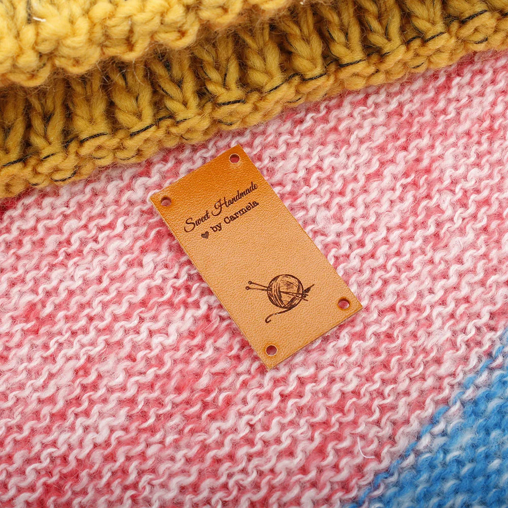 

Custom labels, centre fold leather labels, Craft Sewing tags, knitting leather label, Knitting Tags For Hats (PB3184)