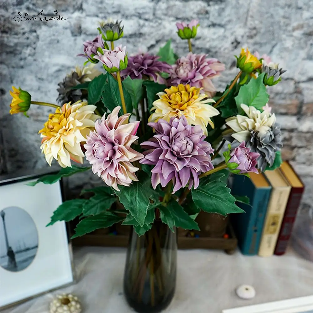 SunMade Двухголовый Осенние Цветы Далии Искусственные для Декора Дома Новогодний