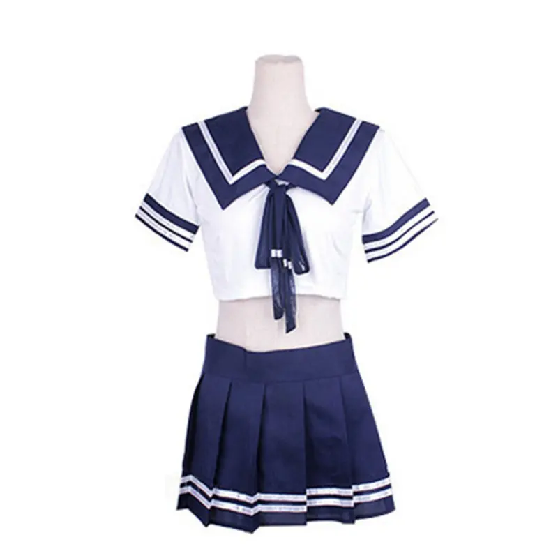 

Japanese Style Cute 2 Piece Set Women Set Sailor Collar Crop Top & Pleated Skirt Set Women Summer Sexy Cosplay Uniform Outfits