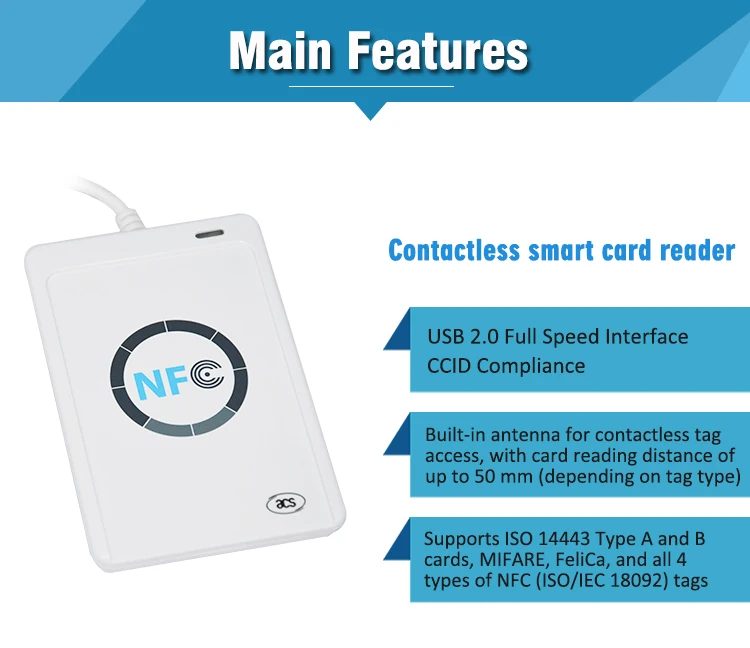 ACR122U NFC 13 56 МГц бесконтактный считыватель смарт карт записывающий USB кабель ISO1443