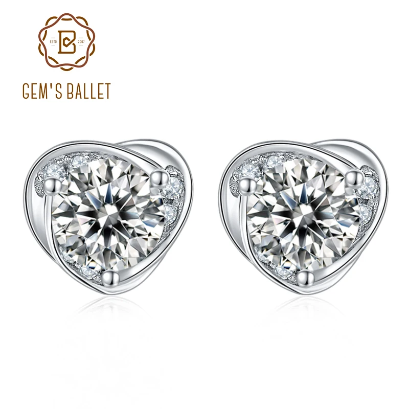 

GEM'S BALLET Heart Moissanite Diamond Earrings 925 Sterling Silver Jewellery Statement Stud Earrings For Women Fine Jewelry
