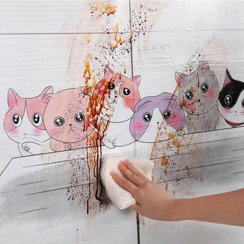 60*90cm Waterproof Anti-oil Stain Aluminum Foil Sticker Kitchen Cabinet Cute Pattern Wall Paper Home Decor | Дом и сад