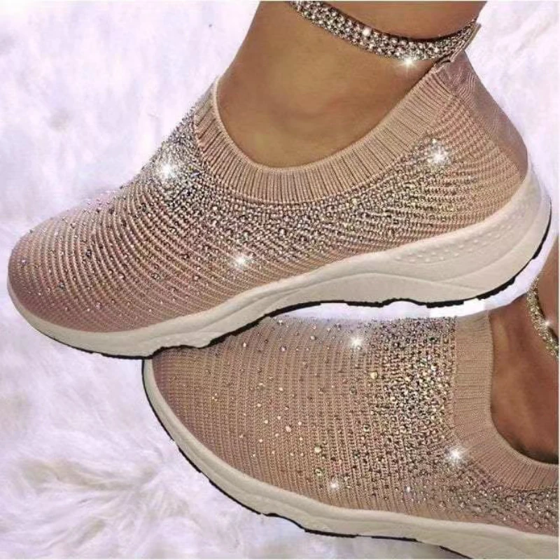 

Women's Ladies Ankle Shoes Flat Loafers Crystal Fashion Bling Sneakers Casual Ladies Slip On Breathable Casual Shoes #43