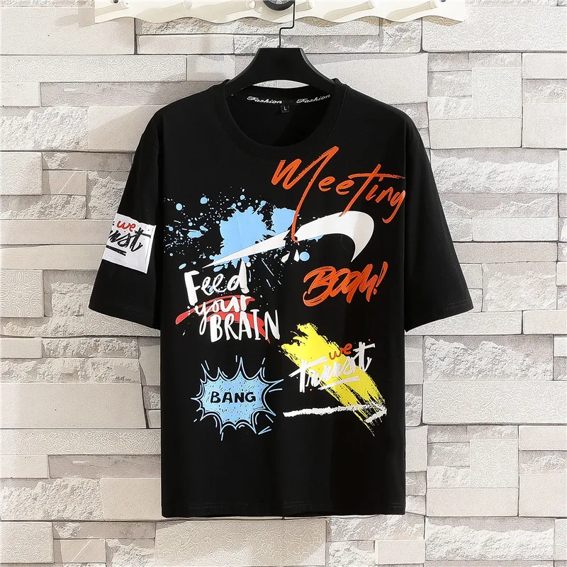 

Pure Cotton Short-sleeved T-shirt Men 2021 New Trend Summer Tide Brand Shirt Letter Printing Round Neck Half Sleeve