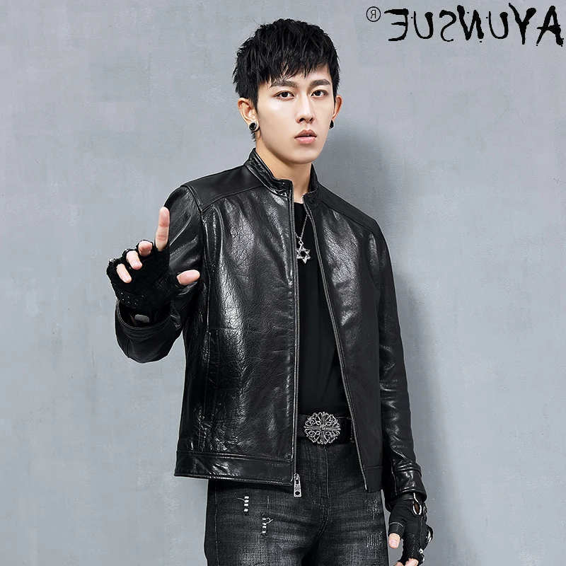 

Genuine Sheepskin Men's Leather Jacket Men Motorcycle 2021 New Korean Style Coat Short Clothes Chaquetas Hombre LXR937