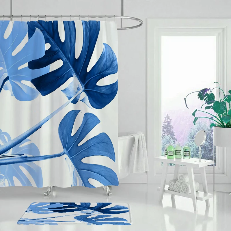 

Leaf shower curtain set anti slip carpet bathroom anti slip mat waterproof bathroom curtain