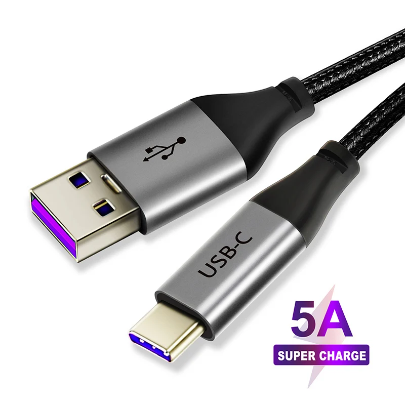 black Кабель usb type-C 5А, супер зарядный кабель для huawei p20, быстрая зарядка, кабель для быстрой зарядки samsung S9 Note 9 C199 - Цвет: black