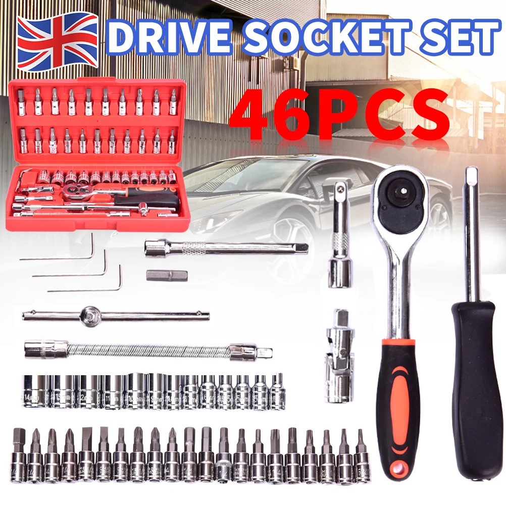 

46Pcs Metric Socket Set 1/4" Wrench Torx Ratchet Driver Screwdriver Bit Tool UK