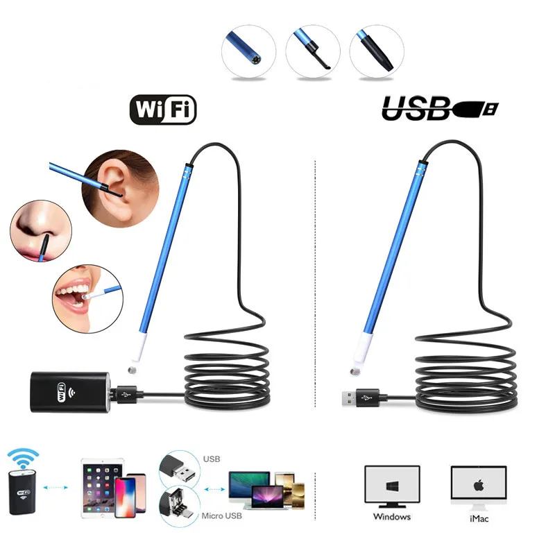 Цифровой Wi Fi Otoscope камера 5 мм беспроводной Эндоскоп для ушей визуальная очистки