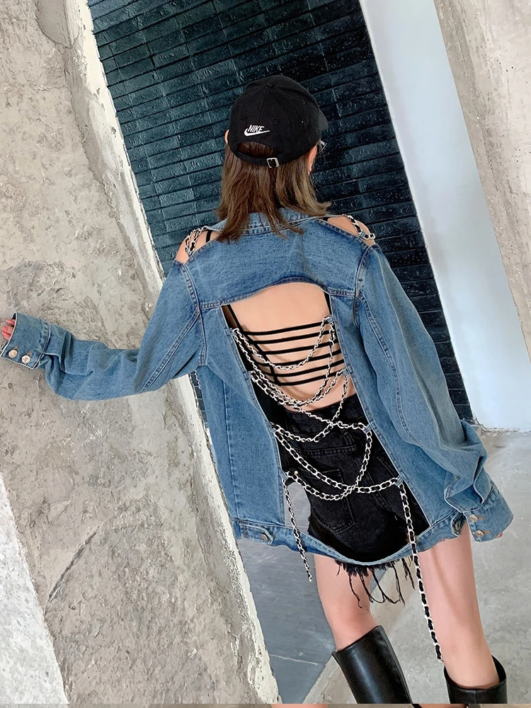 Женская джинсовая куртка с длинными рукавами Повседневная Свободная длинная из