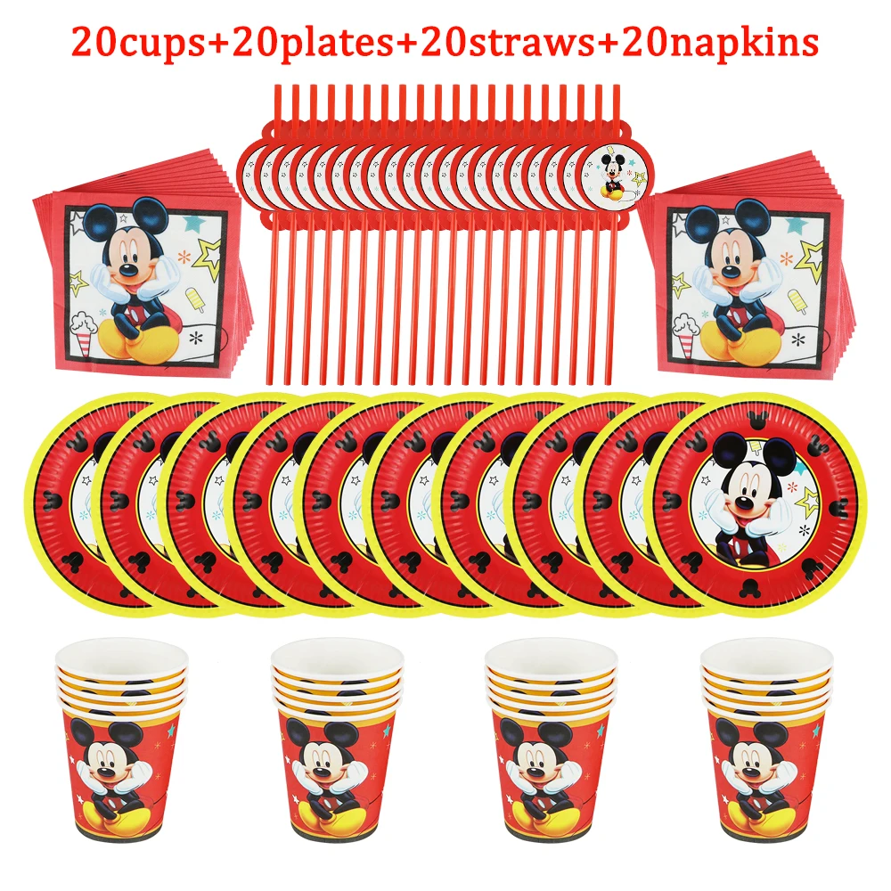 

Red Disney Mickey Mouse Decoration Birthday Boy Plate Cup Napkin Straw Disposable Tableware Baby Shower Party Supplies Hot Sale