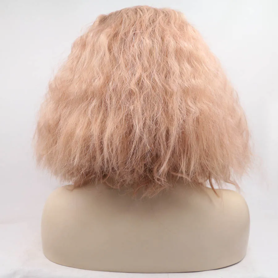 Оранжевые розовые короткие глубокие волны АФРО Синтетические волосы парики