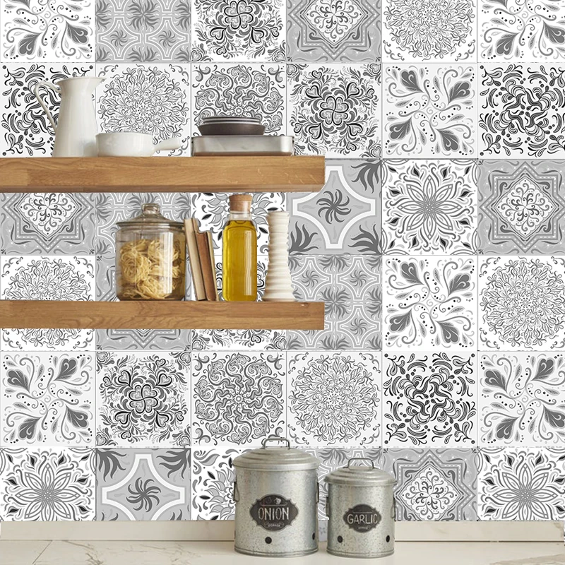 

Arab Style Vintage Square Self Adhesive Tile Sticker PVC Waterproof Sticker Wall Sticker H1113 Grey Wall Decals Simulation Tile