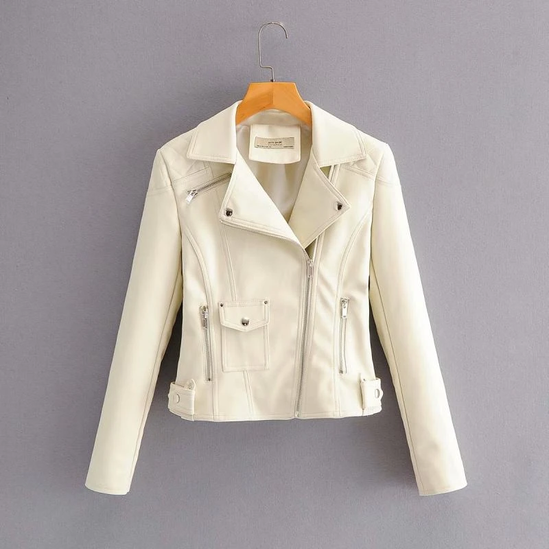 

YOSICIL Streetwear Faux Leather Solid Jacket Women Autumn Spring Long Sleeve Stylish Pocket Coat Lady Lapel Zipper Tops