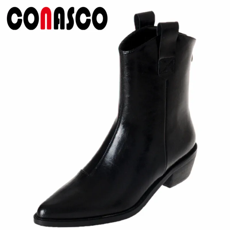 

CONASCO Retro Elegant Women Ankle Boots Autumn Winter Warm Cow Leather Party Basic Prom Office New Brand High Heels Shoes Woman
