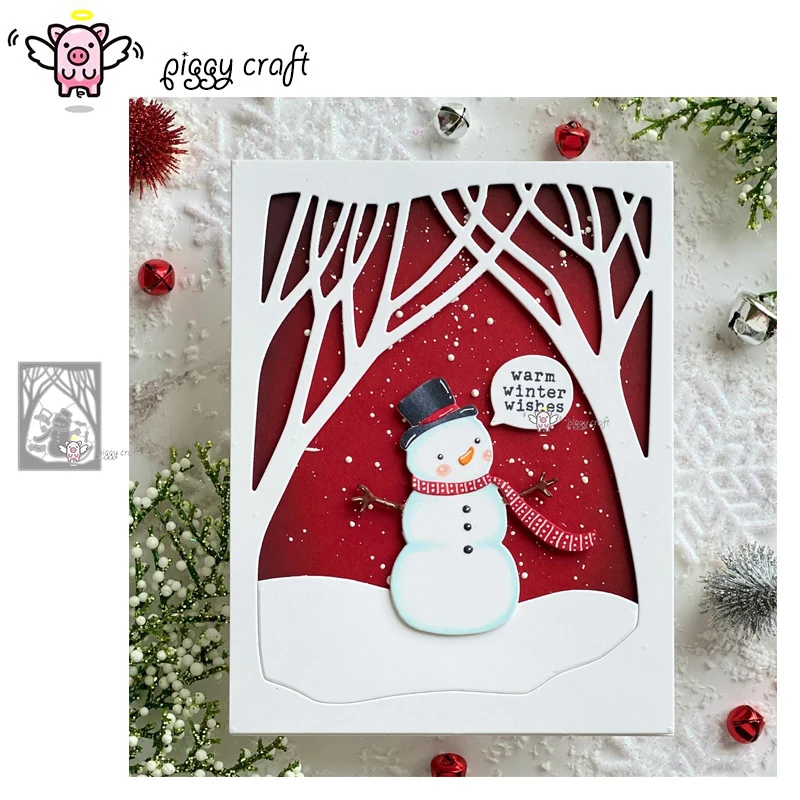 

Piggy Craft metal cutting dies cut die mold Snowman trees frame Scrapbook paper craft knife mould blade punch stencils dies