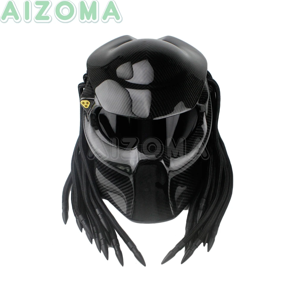 Carbon Fiber Motorcycle Predator Helmet Mask High Quality Moto Bike Iron Warrior Man Full Face Helmets w/ Transparent Sun Visor |
