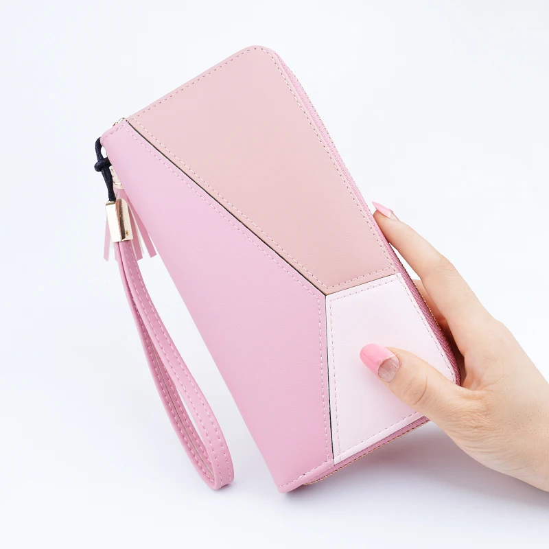 Женский Длинный кожаный кошелек контрастных цветов сумка клатч для телефона