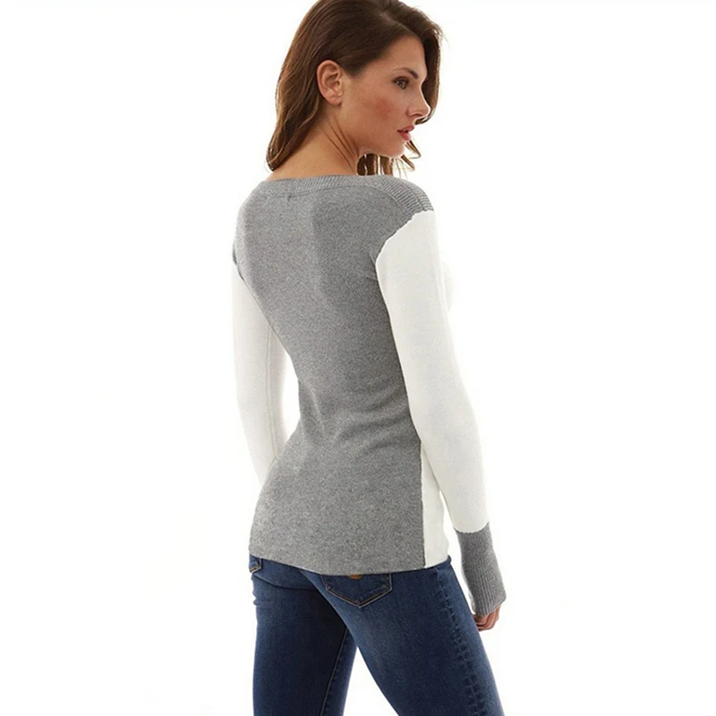 

Women Calsual Long Sleeve Color Collision Knitting Sweater Blouse Winter Ladies O-Neck Sweater Women Casual Slim Sweaters