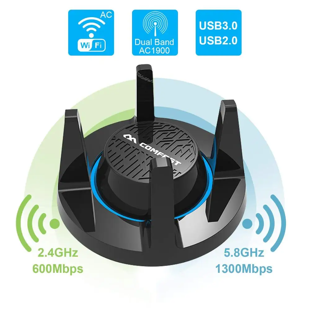 Comfast 1900 Мбит/с гигабитный с высоким коэффициентом усиления USB3.0 WiFi высокоскоростной адаптер 5 ГГц Wi-Fi беспроводная сетевая карта двухдиапазонный ПК Mac приемник