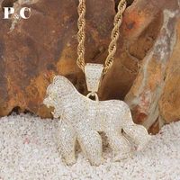 animal gorilla hip hop color zircon pendant iced out cubic zirconia fashion jewelry for men