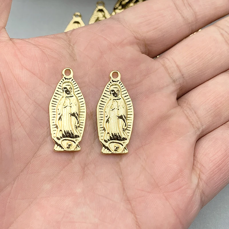 

10Pcs Alloy Virgin Mary Portrait Charms 30*13mm Golden Metal Religion Coin Pendant For DIY Necklace Jewelry Making Accessories