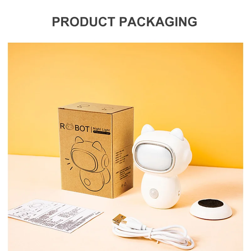 

Creative Night Lights Robot Shape PIR Body Sensor Lighting Lamps Portable Kids Room Atmosphere Night Lamps