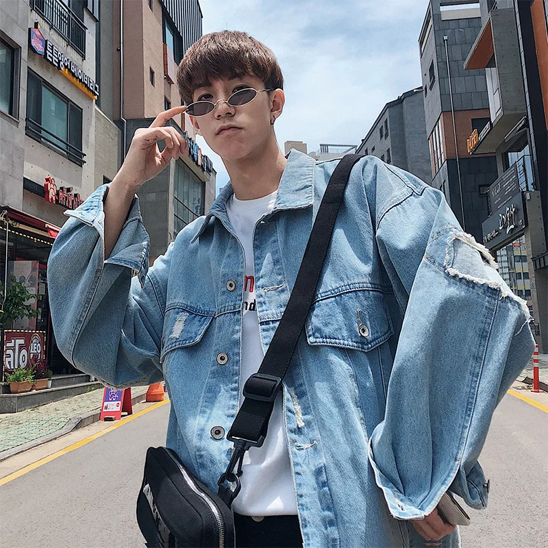 

Fashion 2021 Men's Spring Denim Jacket Autumn Korean Tooling Brand Casual Loose Clothes For Teenagers Man Jackets
