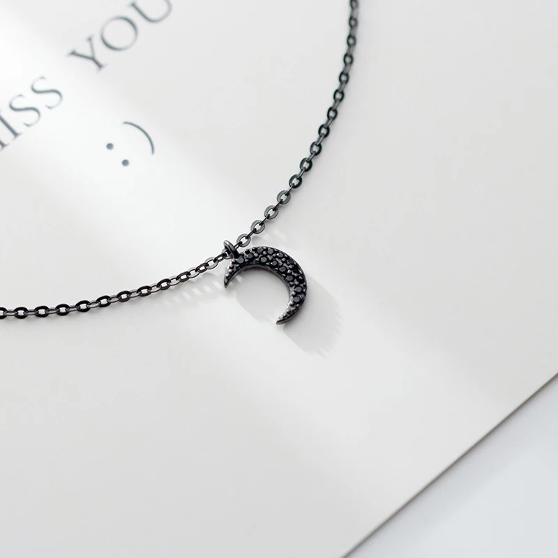 Ожерелье Colusiwei из серебра 925 пробы с подвеской в виде черного Полумесяца для