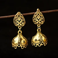 ethnic retro geometric turkish jhumka earrings for women indian jewelry flower gold bell tassel dangling earrings 2021 new