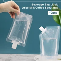 10pcs plastic spout pouch juice stand up wine milk coffee liquid beverage flask non toxic food material storage bags with funnel