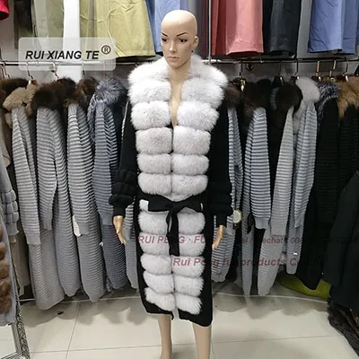 fashion A-6 Женское натуральное меховое пальто из натуральной шерсти, вязаное с лисьим воротником, теплое зимнее пальто из натурального Лисьего меха, зимняя Длинная Верхняя одежда RuiXiangTe - Цвет: fashion A-6