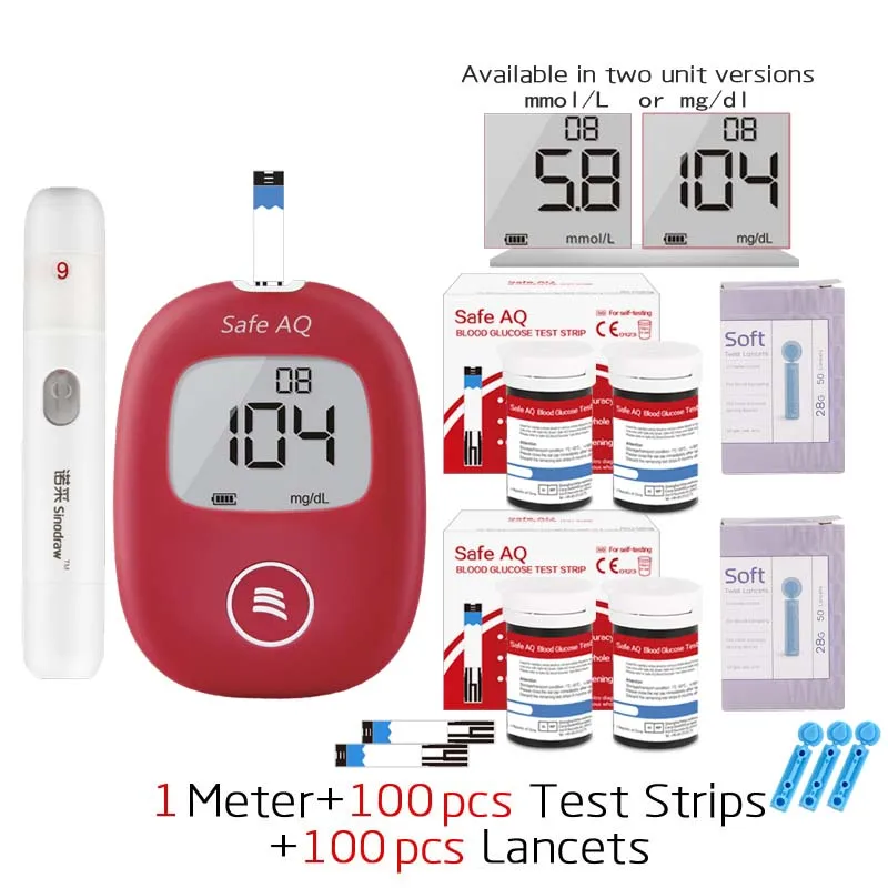 1 Meter 100Test Безопасный умный 5S 0.6ul глюкометр с тестовыми полосками и иглами для диабетиков медицинский глюкометр английский - Цвет: 1 Meter 100Test
