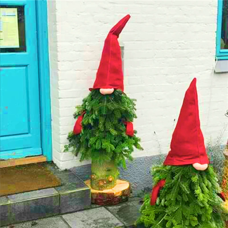 

4Pcs Christmas Tree Decors Christmas Tree Topper Hat + Nose + 2 Gloves with Ropes Suit for Home, Indoor, Outdoor