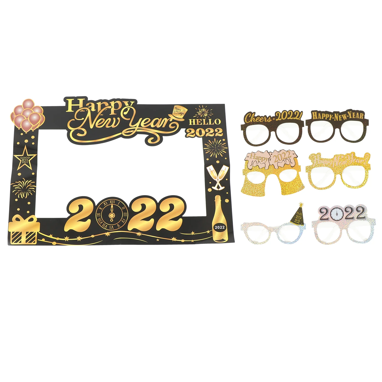 

1 Set New Year Photo Props 2022 Happy New Year Photo Frame Glasses Toys