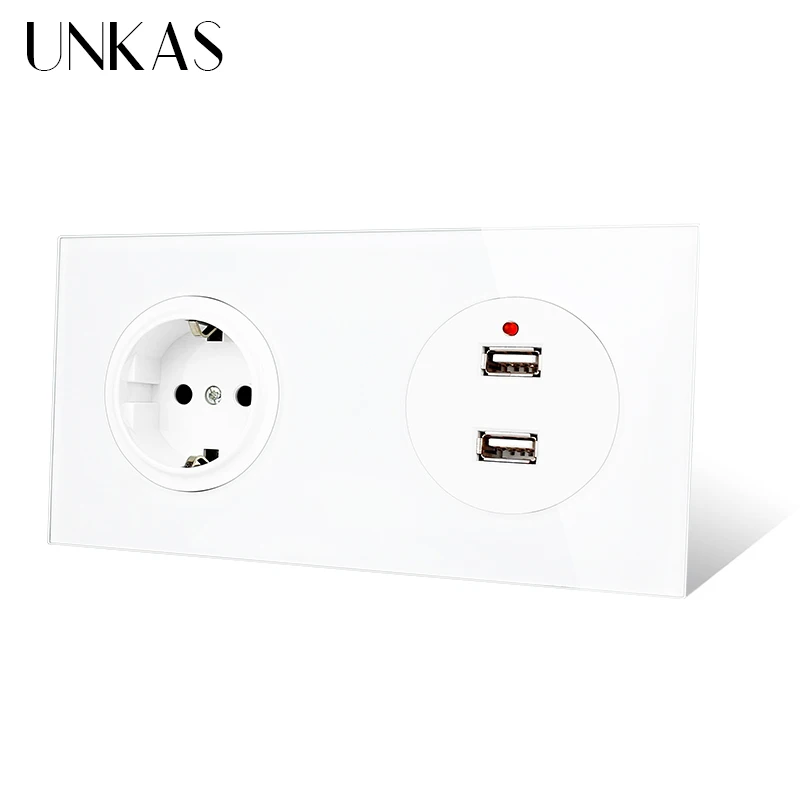 UNKAS 16 А настенная розетка стандарта ЕС + двойной USB-порт для зарядки 172 выход мм * 86