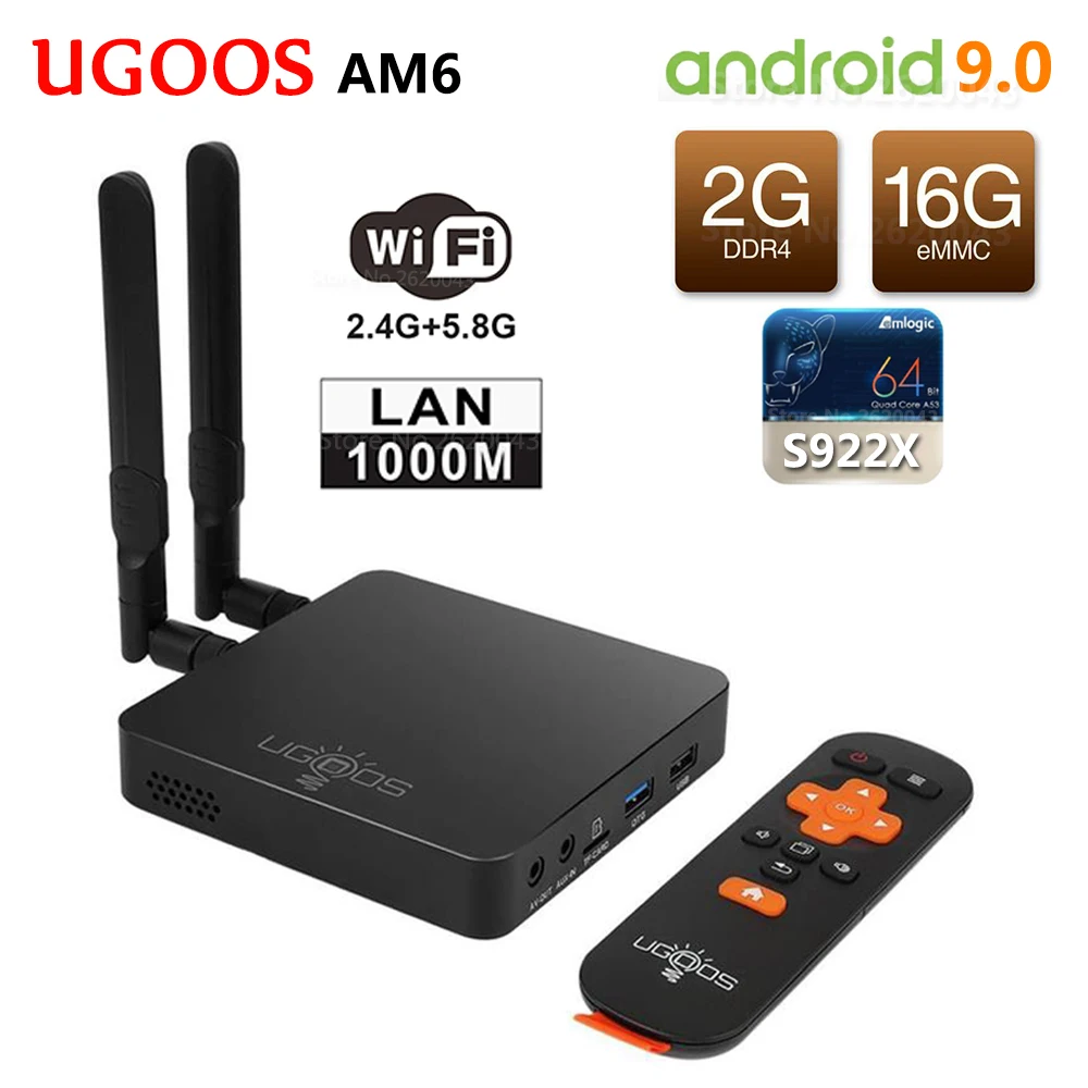 Smart tv Box UGOOS AM6 S922X Android 9 0 DDR4 2 гб озу 16 пзу 4G 5G WiFi 1000M LAN BT 5 4K HD медиаплеер VS AM3 новый |