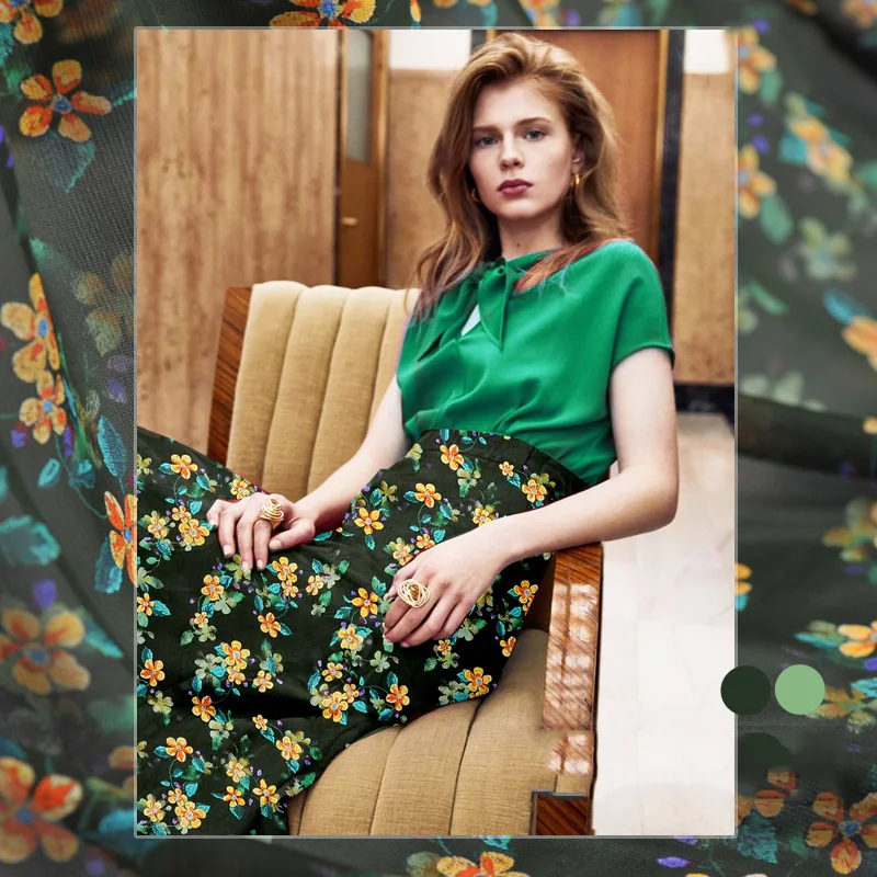 

135cm Width Spring And Summer Printed Llower Mulberry Silk Dress Fabric